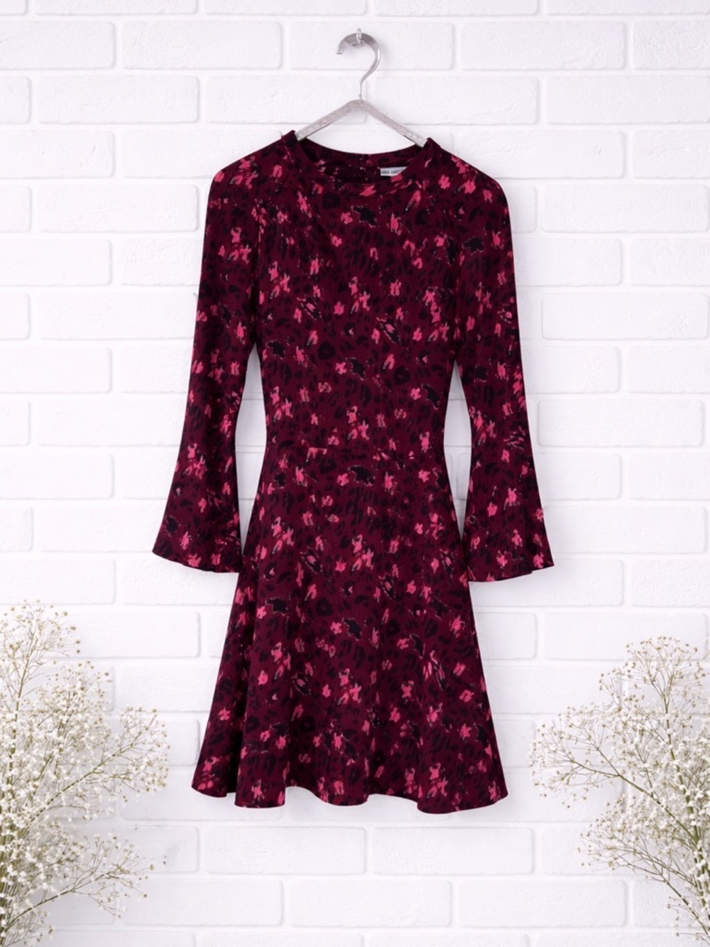 & Other Stories NWT Burgundy Leopard Print Long Sleeve Dress Size 4